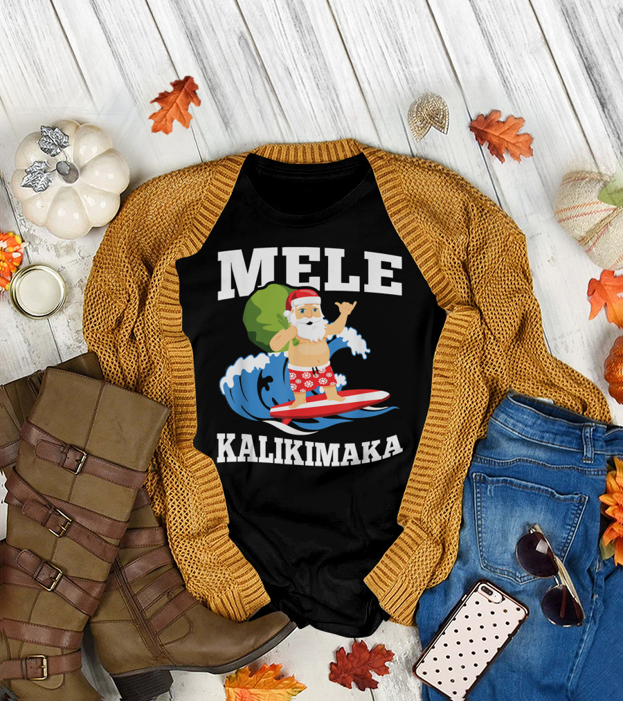 Mele Kalikimaka Surfing Santa Hawaiian Christmas Wave T-Shirt
