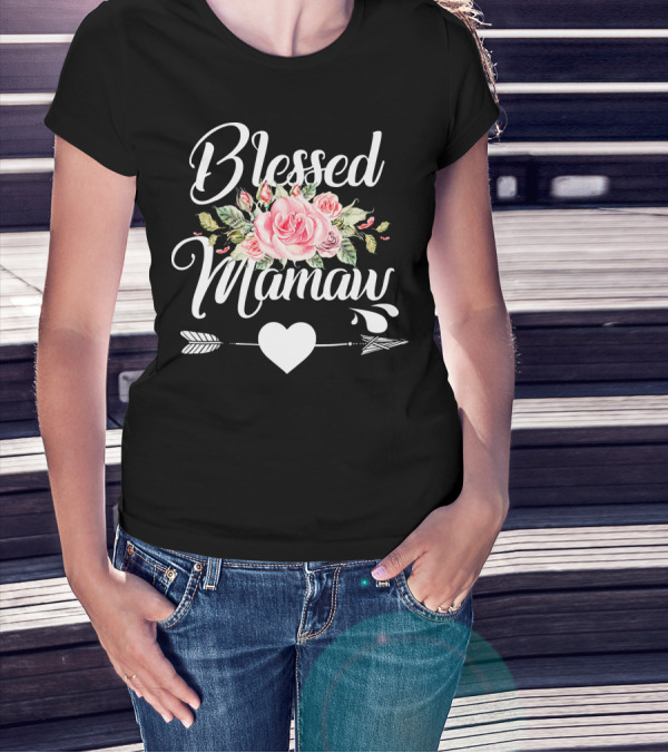 Blessed Mamaw Floral Rose Heart Arrow T-Shirt