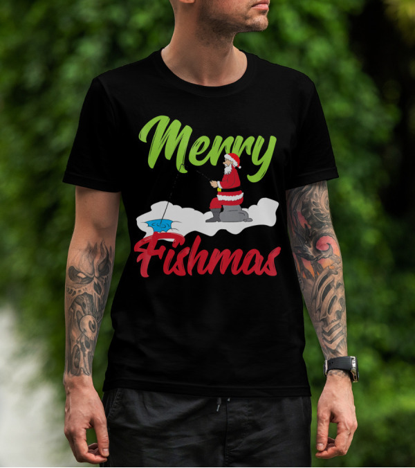 Merry Fishmas Santa Fishing Ice Hole T-Shirt
