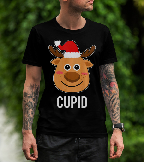 Santa Reindeer Cupid Xmas Group Adorable Christmas Deer Face Holiday T-Shirt