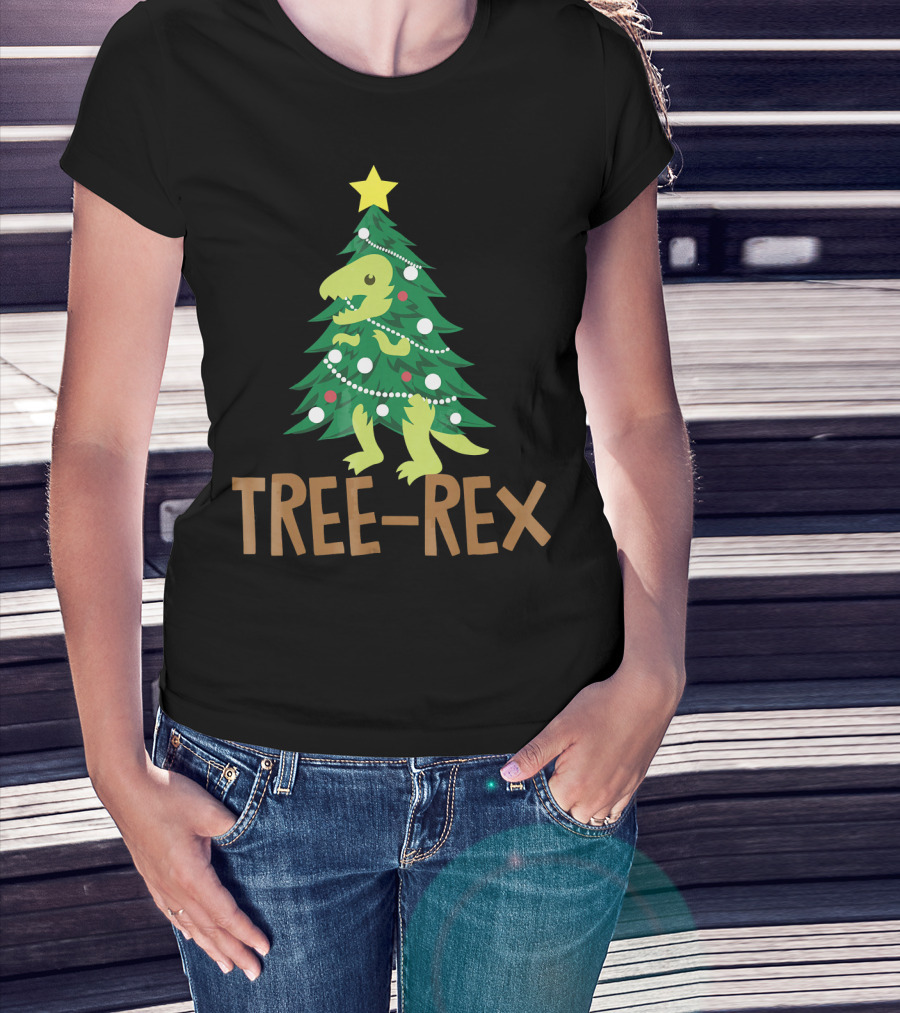 Tree Rex Christmas Dinosaur Pun T-Shirt