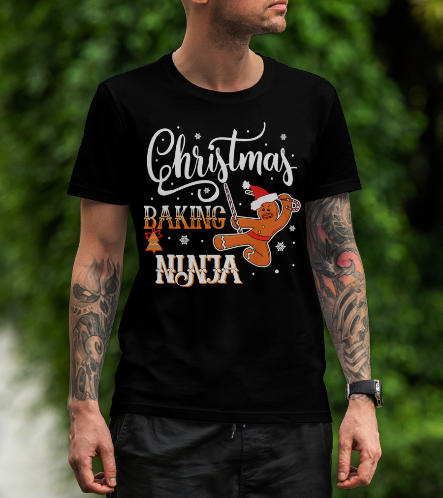 Christmas Baking Ninja Gingerbread With Santa Hat And Candy Cane T-Shirt