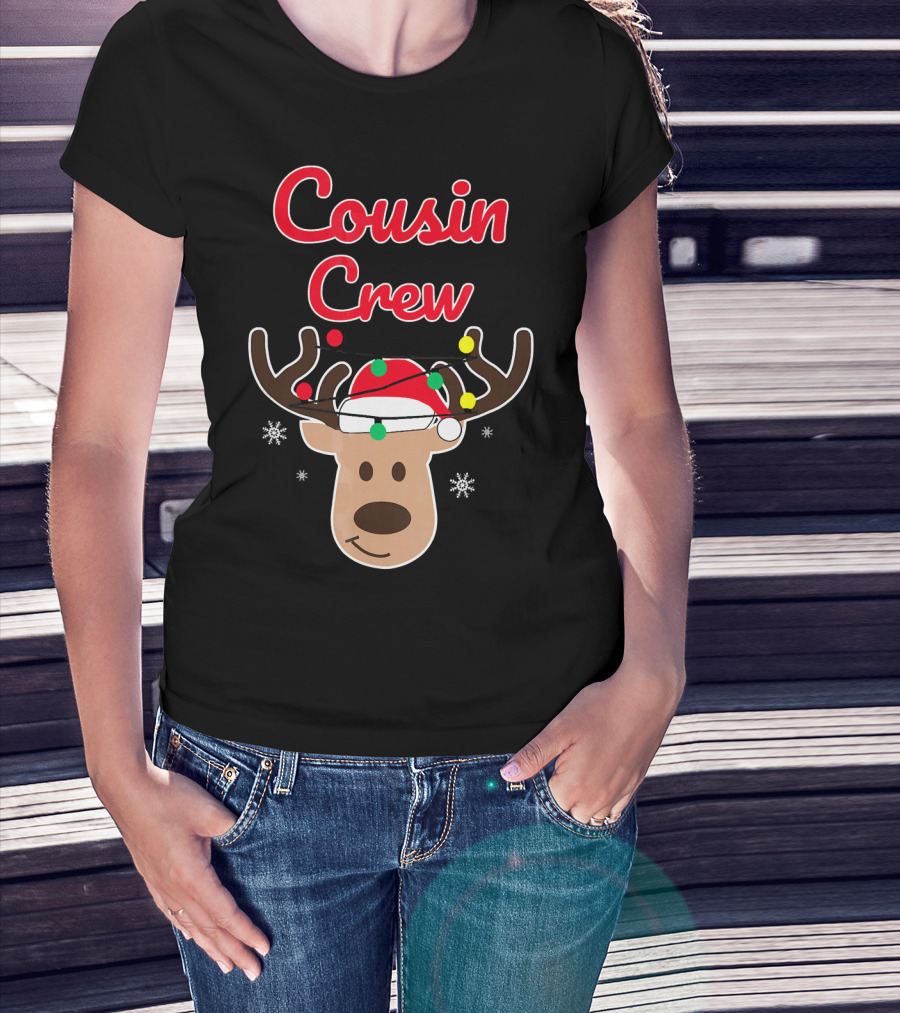 Cousin Crew Christmas Reindeer Hat Snowflakes T-Shirt