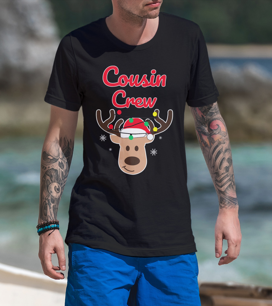 Cousin Crew Christmas Reindeer Hat Snowflakes T-Shirt