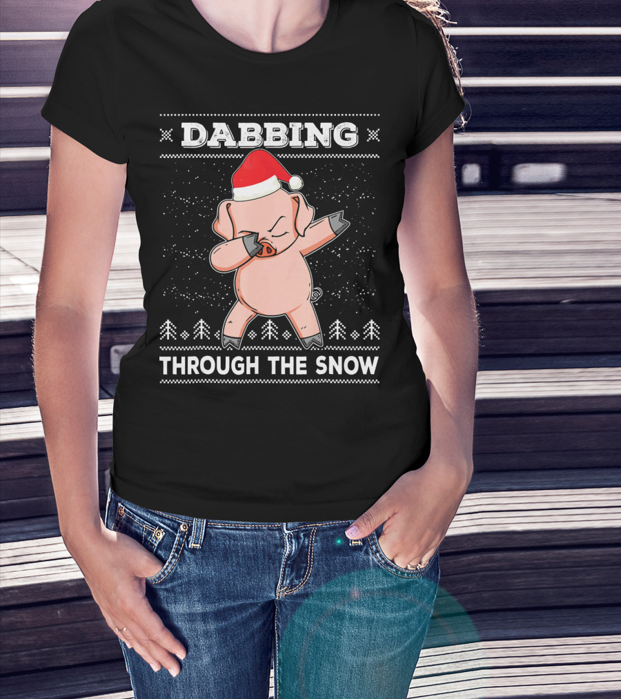 Dabbing Through The Snow Pig With Santa Hat T-Shirt