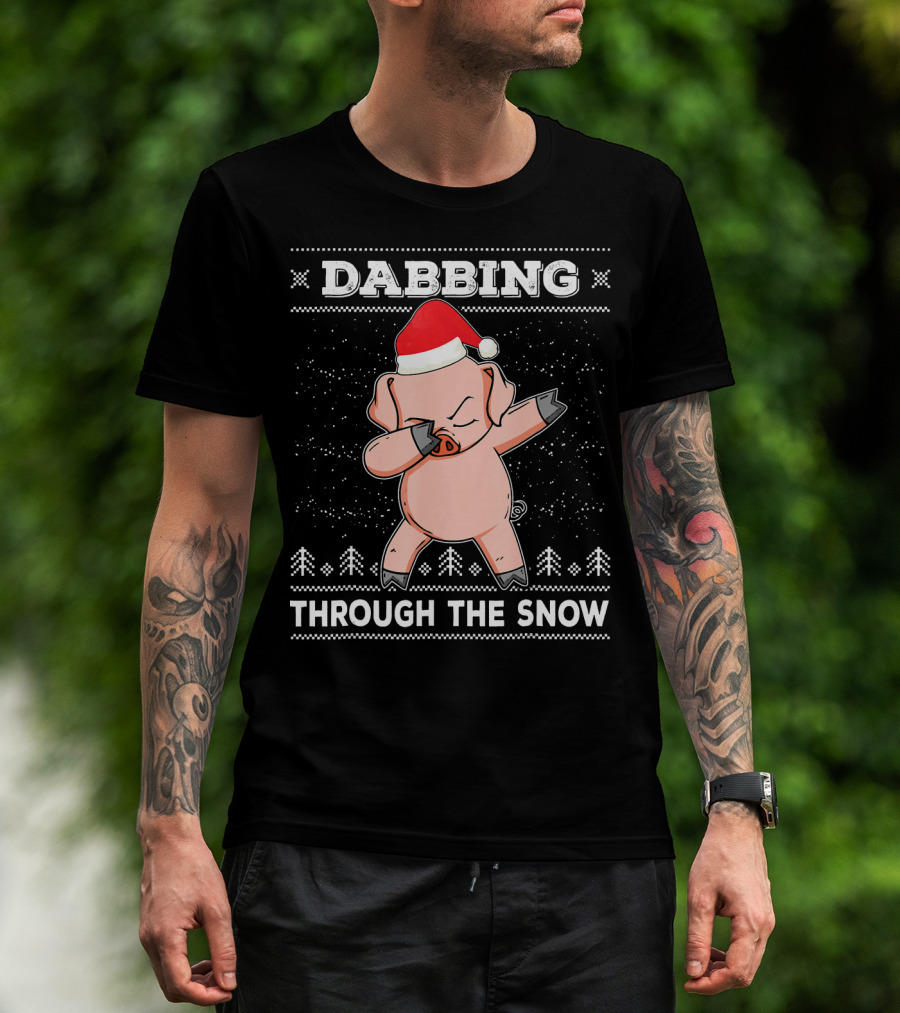 Dabbing Through The Snow Pig With Santa Hat T-Shirt
