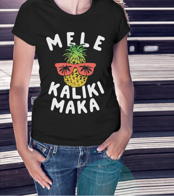 Mele Kalikimaka Pineapple With Sunglasses And Palm Trees T-Shirt
