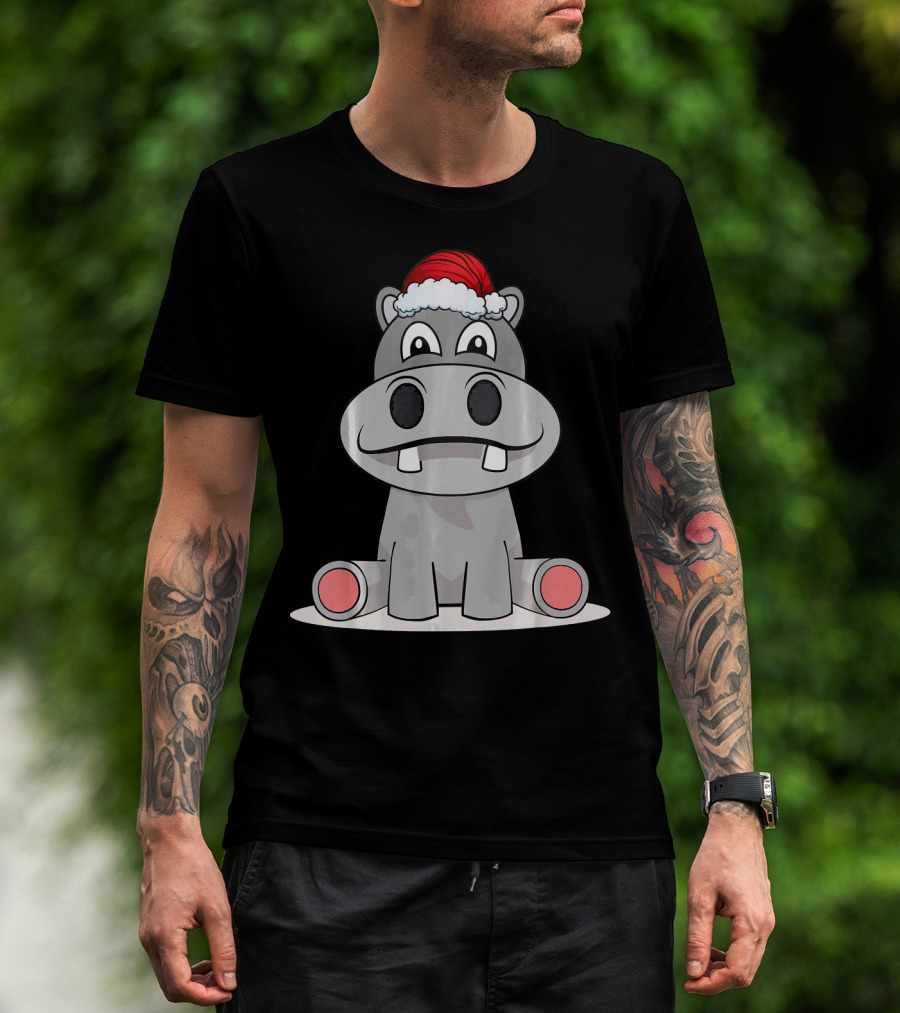 Hippopotamus Christmas Happy Hippo Santa Hat T-Shirt
