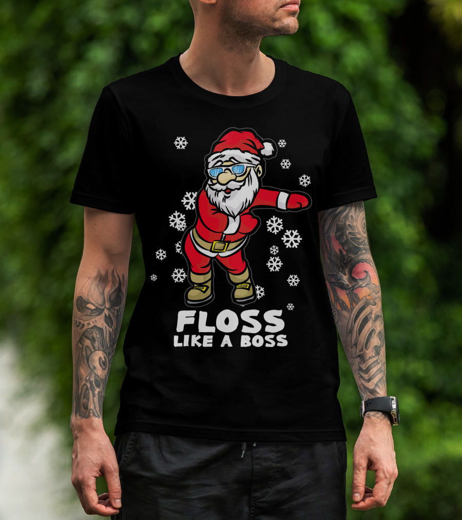Floss Like A Boss Funny Dancing Santa Christmas Snowflakes T-Shirt