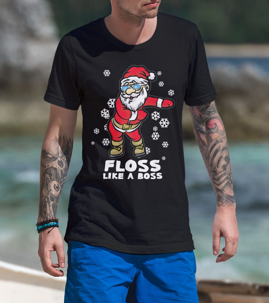 Floss Like A Boss Funny Dancing Santa Christmas Snowflakes T-Shirt