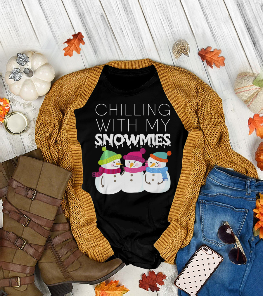 Chilling With My Snowmies Trio Snowmen Winter Fun T-Shirt
