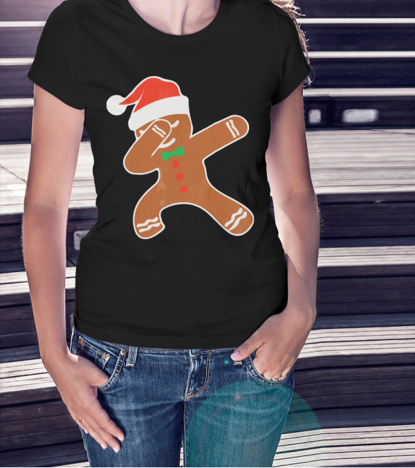 Funny Dabbing Gingerbread With Santa Hat T-Shirt