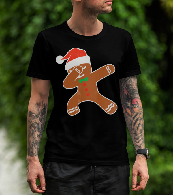 Funny Dabbing Gingerbread With Santa Hat T-Shirt