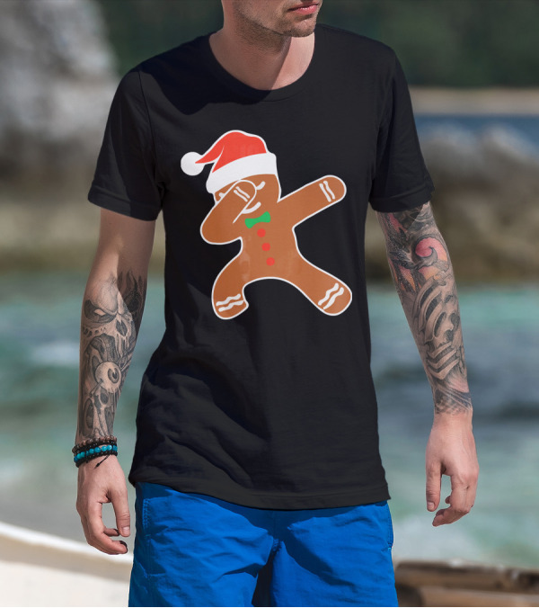 Funny Dabbing Gingerbread With Santa Hat T-Shirt