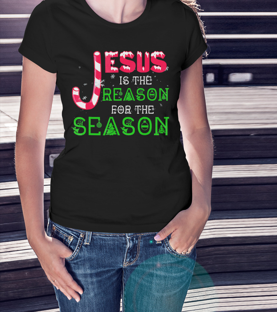 Jesus Is The Reason For The Season Christmas Candy Cane Snowflakes T-Shirt