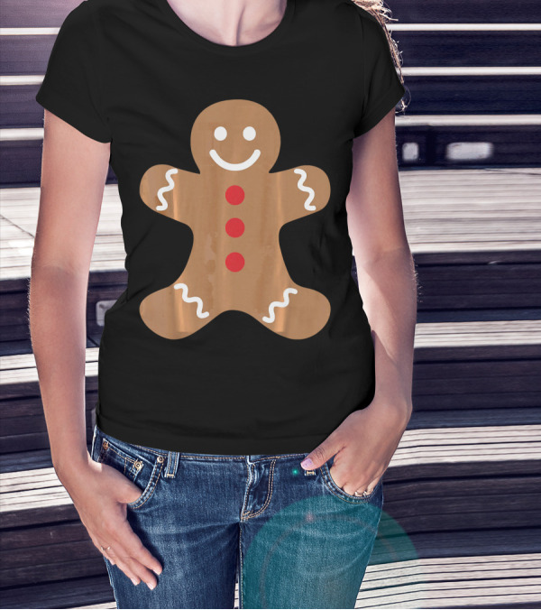 Smiling Gingerbread Man Holiday Cookie Decor T-Shirt