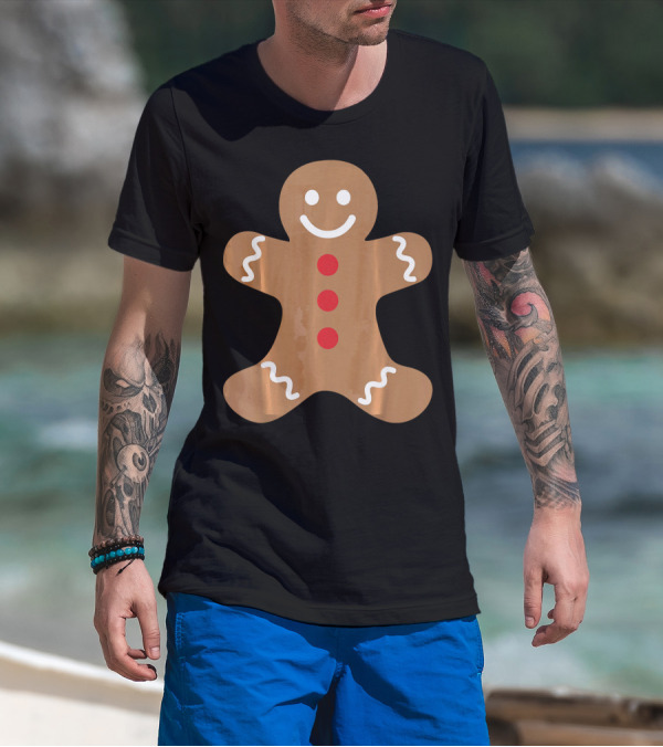 Smiling Gingerbread Man Holiday Cookie Decor T-Shirt