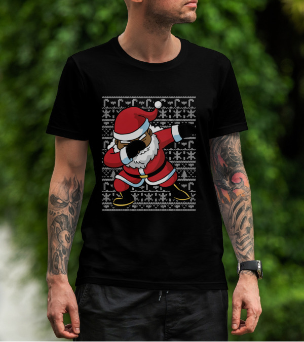 Christmas Black Santa Dabbing Ugly T-Shirt