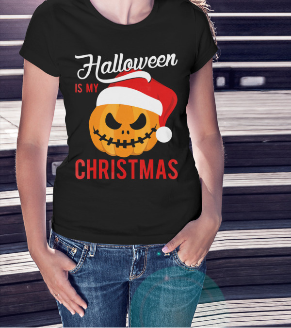 Halloween Is My Christmas Pumpkin Santa Hat T-Shirt