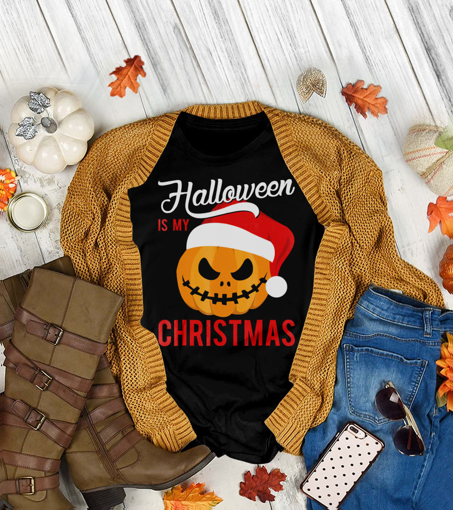 Halloween Is My Christmas Pumpkin Santa Hat T-Shirt
