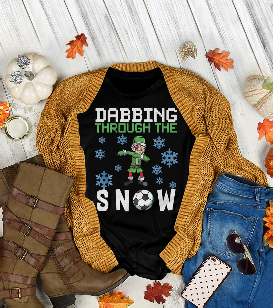 Dabbing Through The Snow Elf Soccer with Snowflakes and Soccer Ball T-Shirt