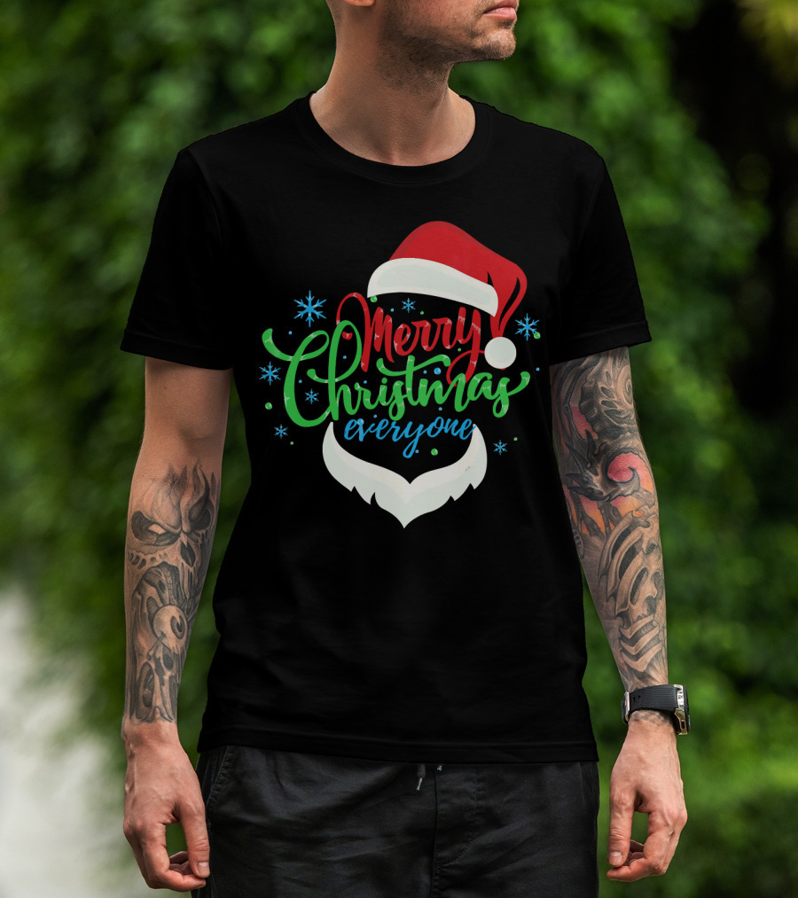 Merry Christmas Everyone Santa Hat With Beard T-Shirt