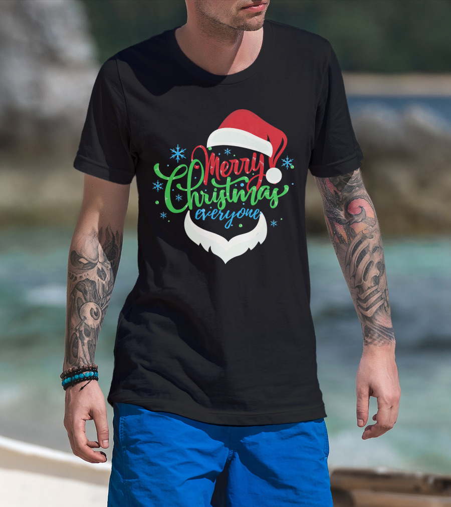 Merry Christmas Everyone Santa Hat With Beard T-Shirt