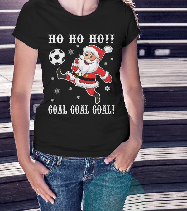 HO HO HO Santa Soccer Goal Goal Goal Snowflakes T-Shirt