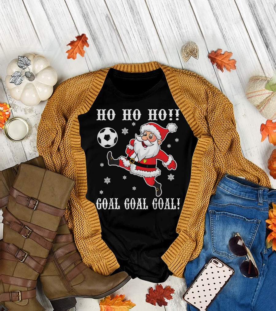 HO HO HO Santa Soccer Goal Goal Goal Snowflakes T-Shirt