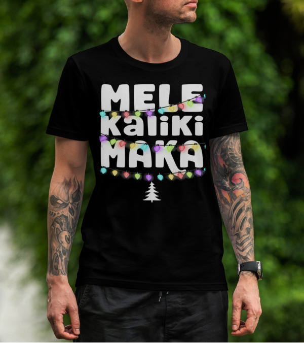 Mele Kalikimaka Hawaiian Christmas Festive Lights Tree T-Shirt