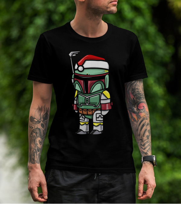 Boba Fett Wearing Santa Hat Star Wars Cartoon Character T-Shirt