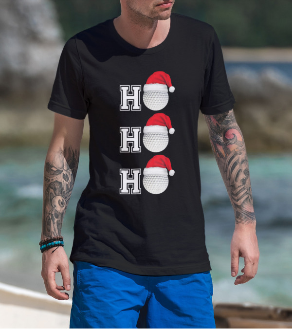 Ho Ho Ho Golf Ball Santa Hat Christmas T-Shirt