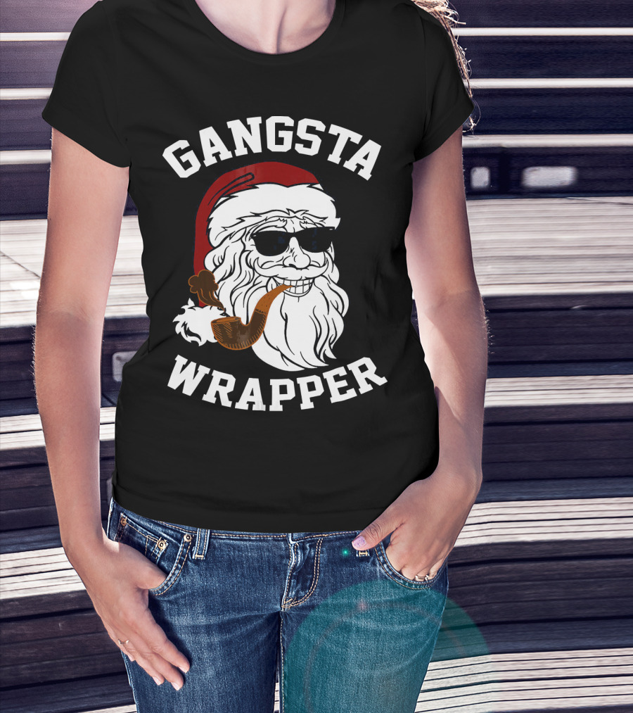 Gangsta Wrapper Santa Smoking Pipe With Sunglasses T-Shirt