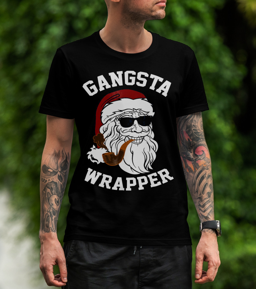 Gangsta Wrapper Santa Smoking Pipe With Sunglasses T-Shirt