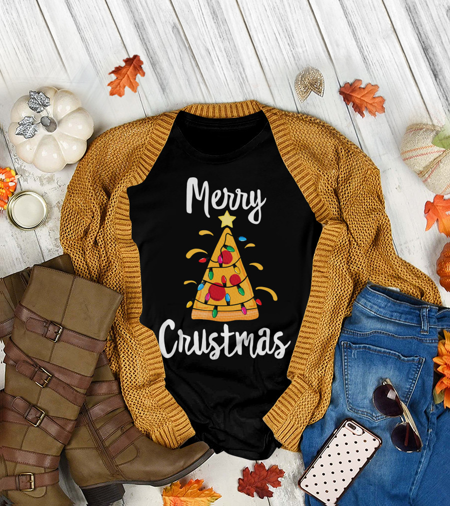 Merry Crustmas Christmas Men Boy Pizza Tree T-Shirt