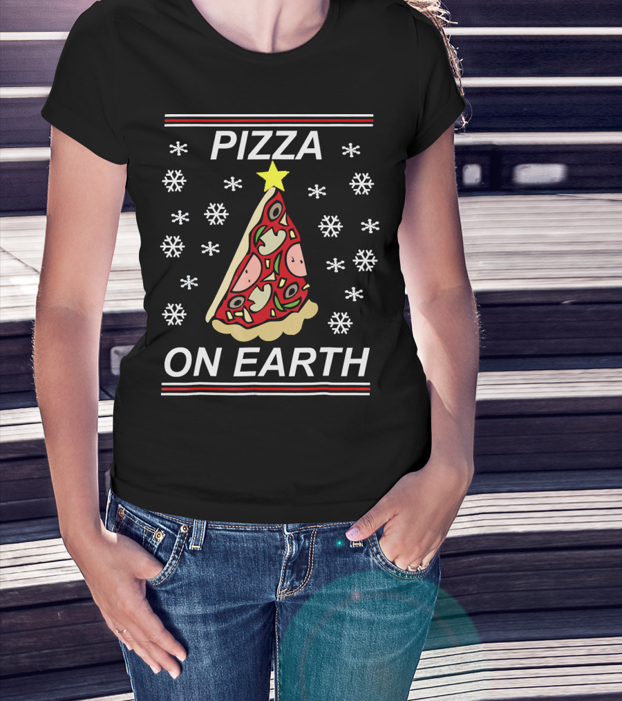 Pizza On Earth Holiday Slice Snowflakes T-Shirt