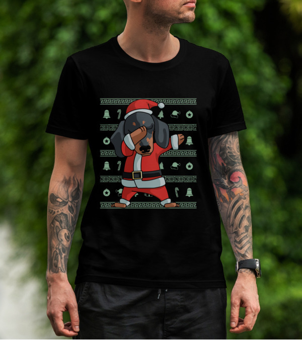 Dabbing Dachshund Santa Funny Christmas Holiday T-Shirt
