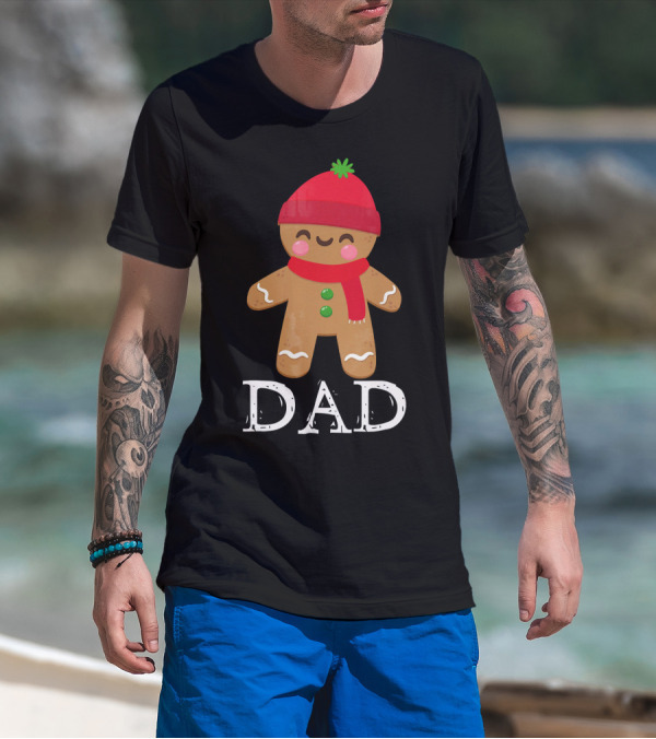 Gingerbread Dad Christmas Matching Pajama Festive Holiday Red Hat Scarf T-Shirt