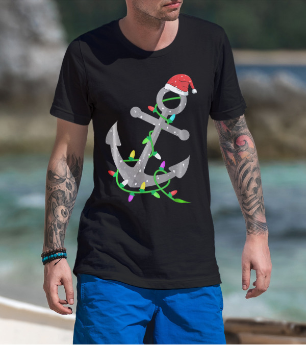 Merry Captain Santa Anchor With Christmas Lights T-Shirt