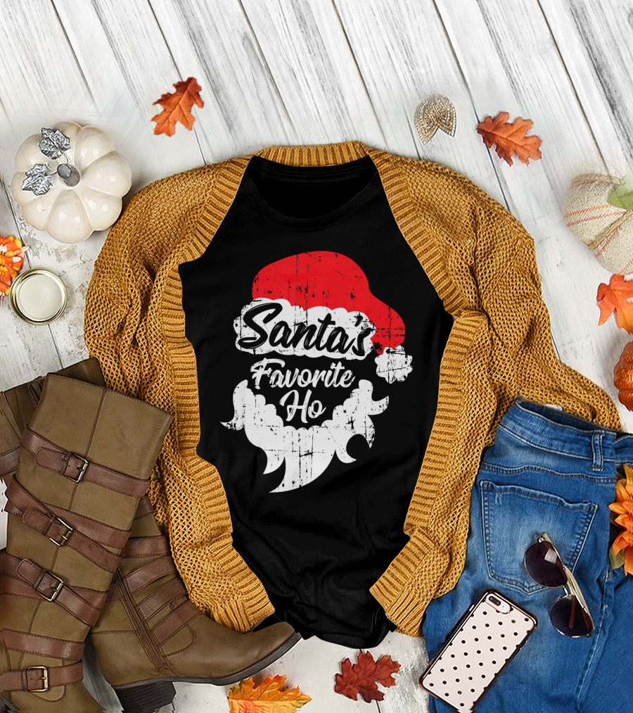 Santa's Favorite Ho Christmas Beard And Hat T-Shirt