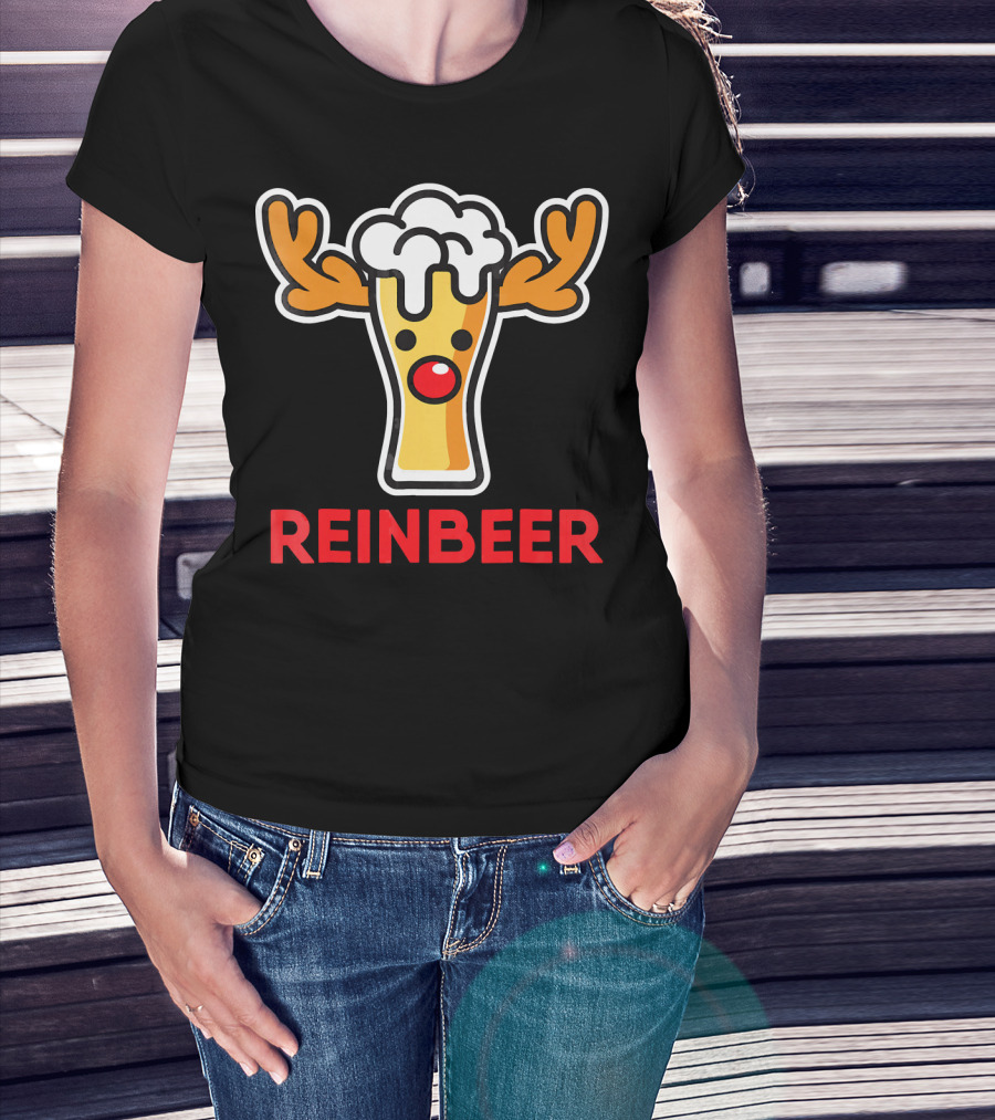 Rein Beer Reindeer With Antlers And Foamy Beer Head T-Shirt
