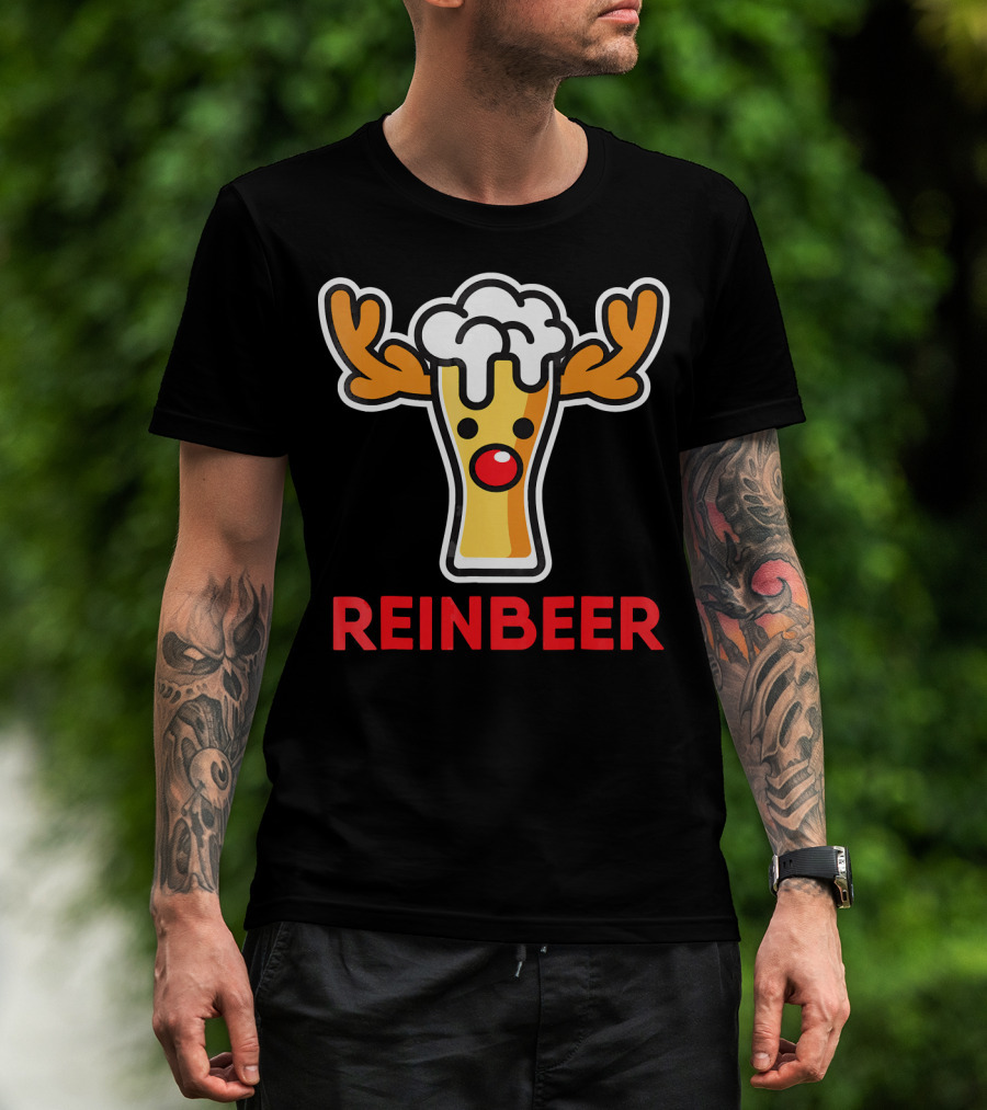Rein Beer Reindeer With Antlers And Foamy Beer Head T-Shirt