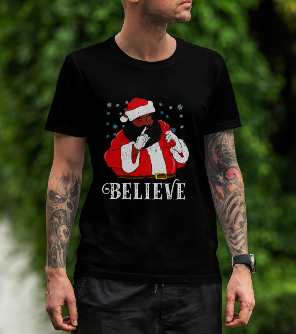 Believe Santa African Christmas Snowflakes T-Shirt
