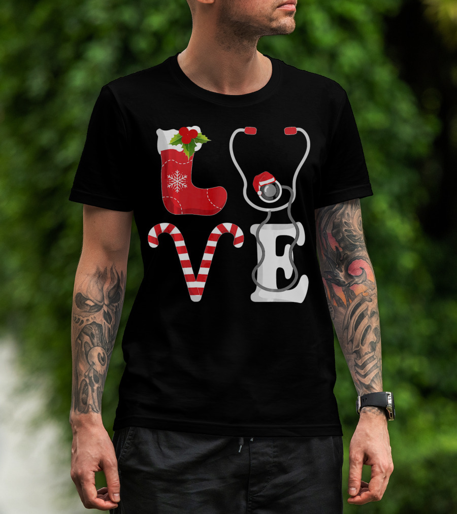 Christmas Nurse Love Santa Stethoscope T-Shirt