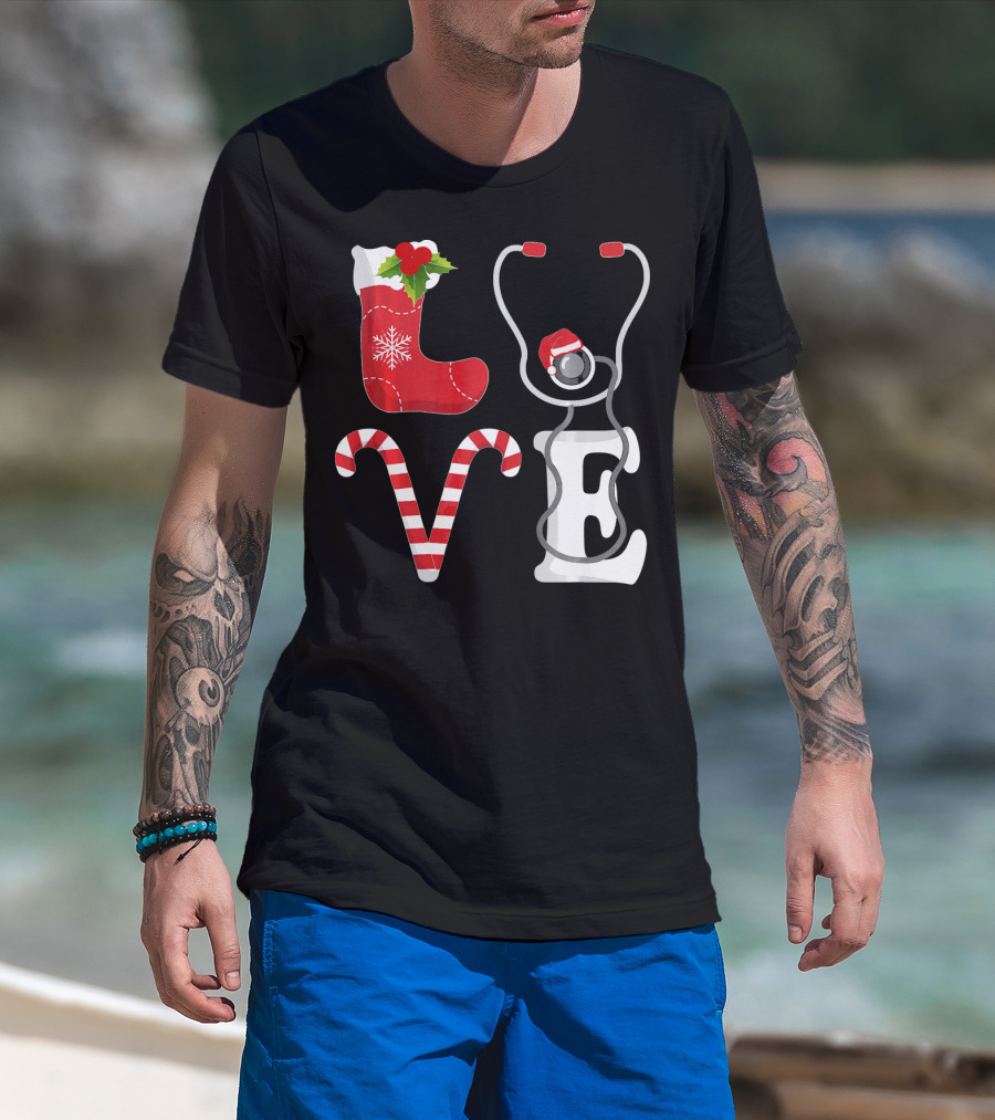 Christmas Nurse Love Santa Stethoscope T-Shirt