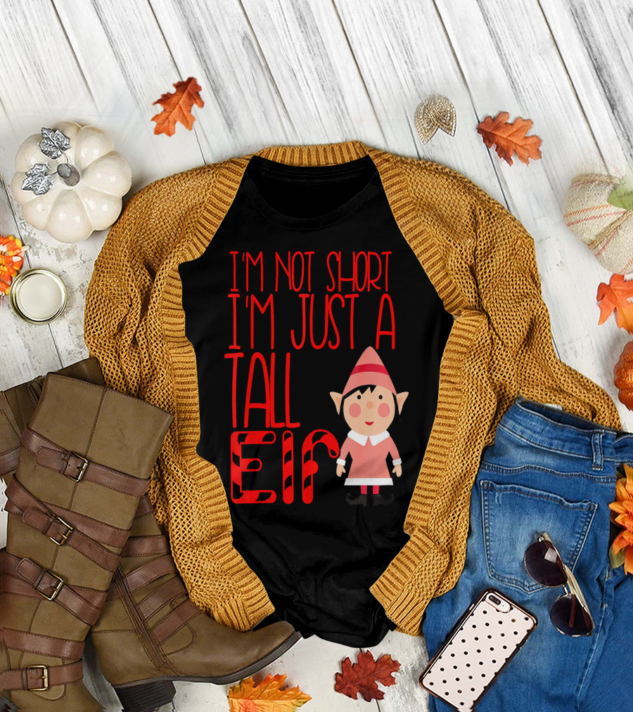 I'm Not Short I'm Just a Tall Elf with Candy Cane Style and Cartoon Character T-Shirt