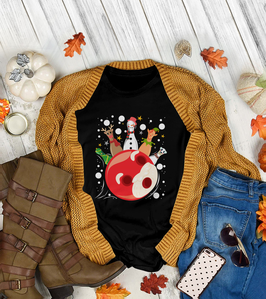 Bowling Pin Christmas Snowman Reindeer Elf Funny Bowler T-Shirt