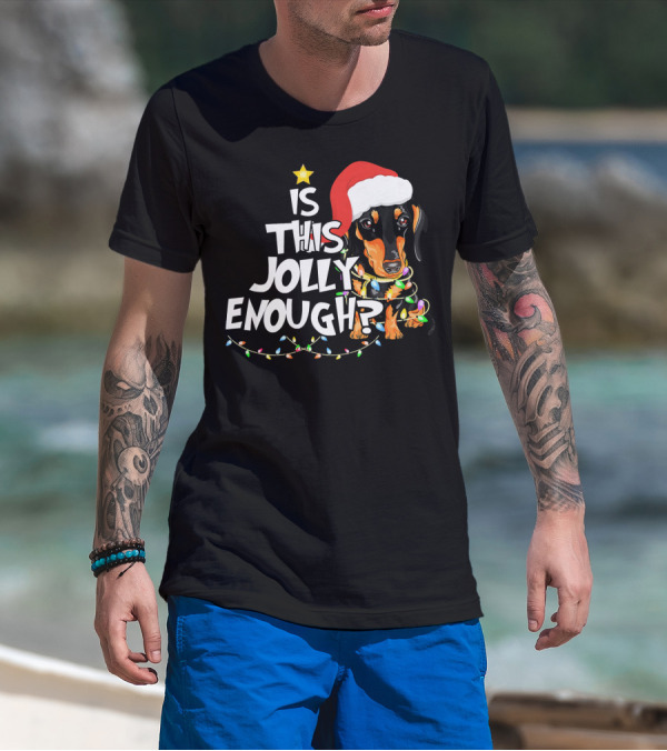 Is This Jolly Enough Christmas Dachshund With Santa Hat And Lights T-Shirt
