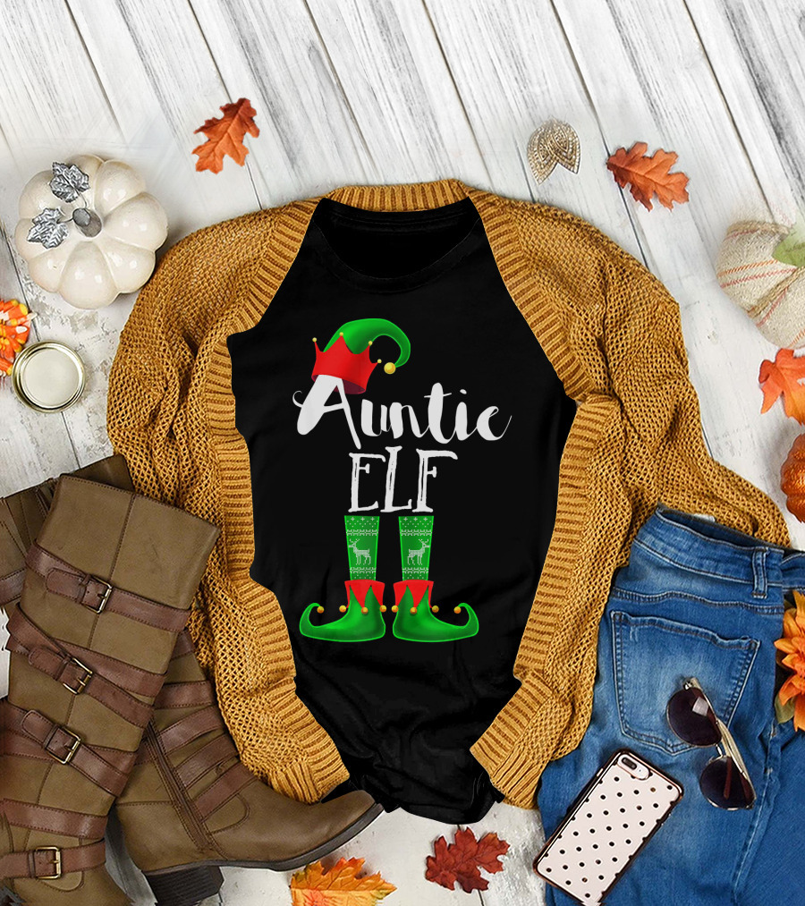 Auntie Elf Matching Family Christmas Socks and Hat T-Shirt