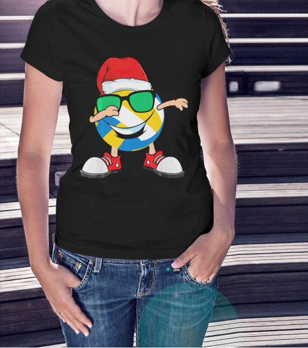 Dabbing Smiling Volleyball Santa Hat With Sunglasses And Shoes T-Shirt